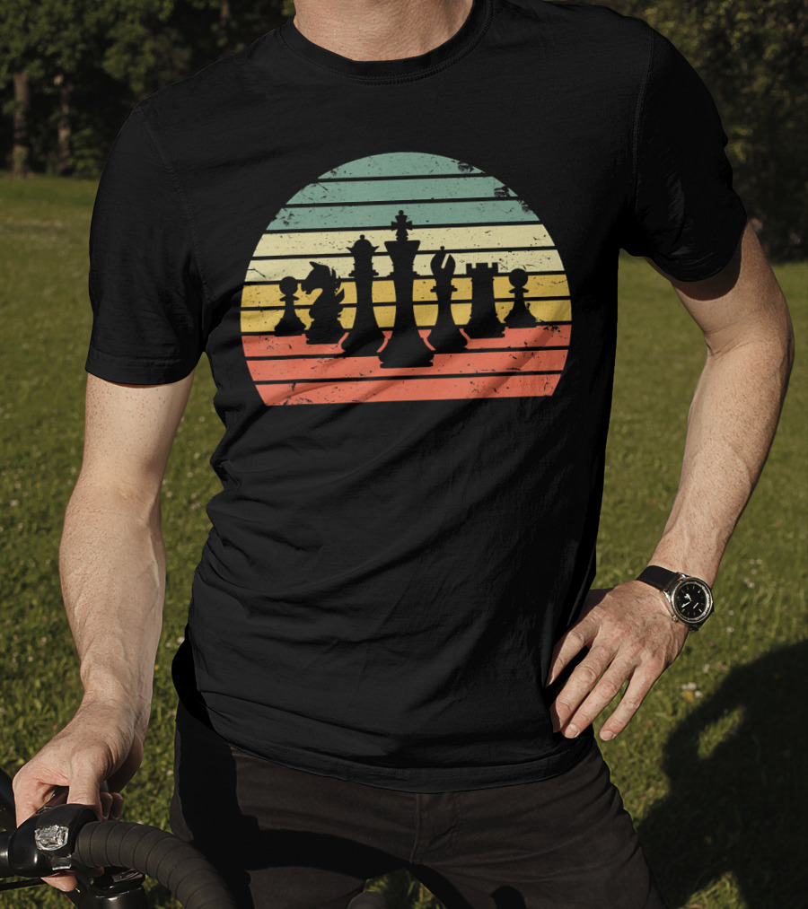 Chess Pieces Retro Sunset Stripes T-Shirt