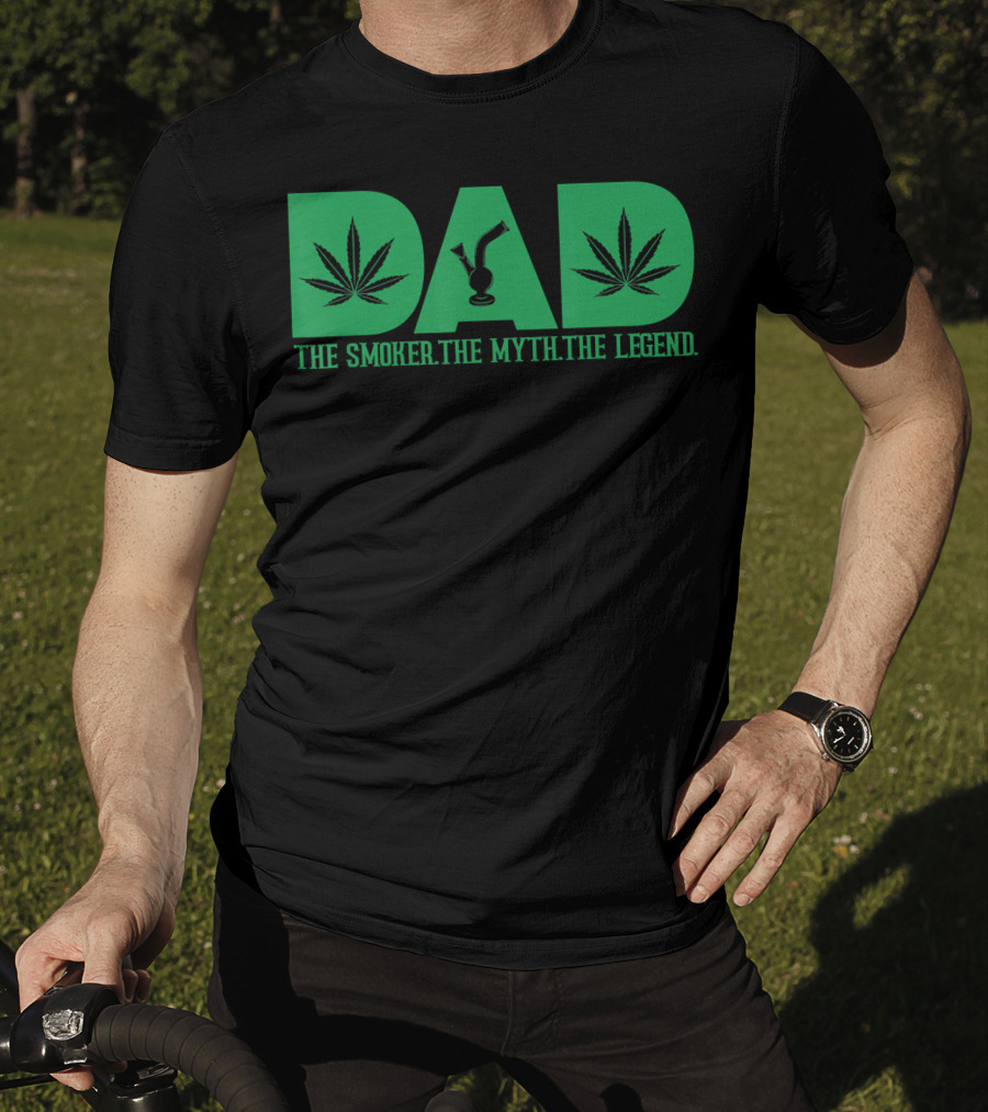 Dad Smoker Myth Legend Marijuana Leaf Bong T-Shirt
