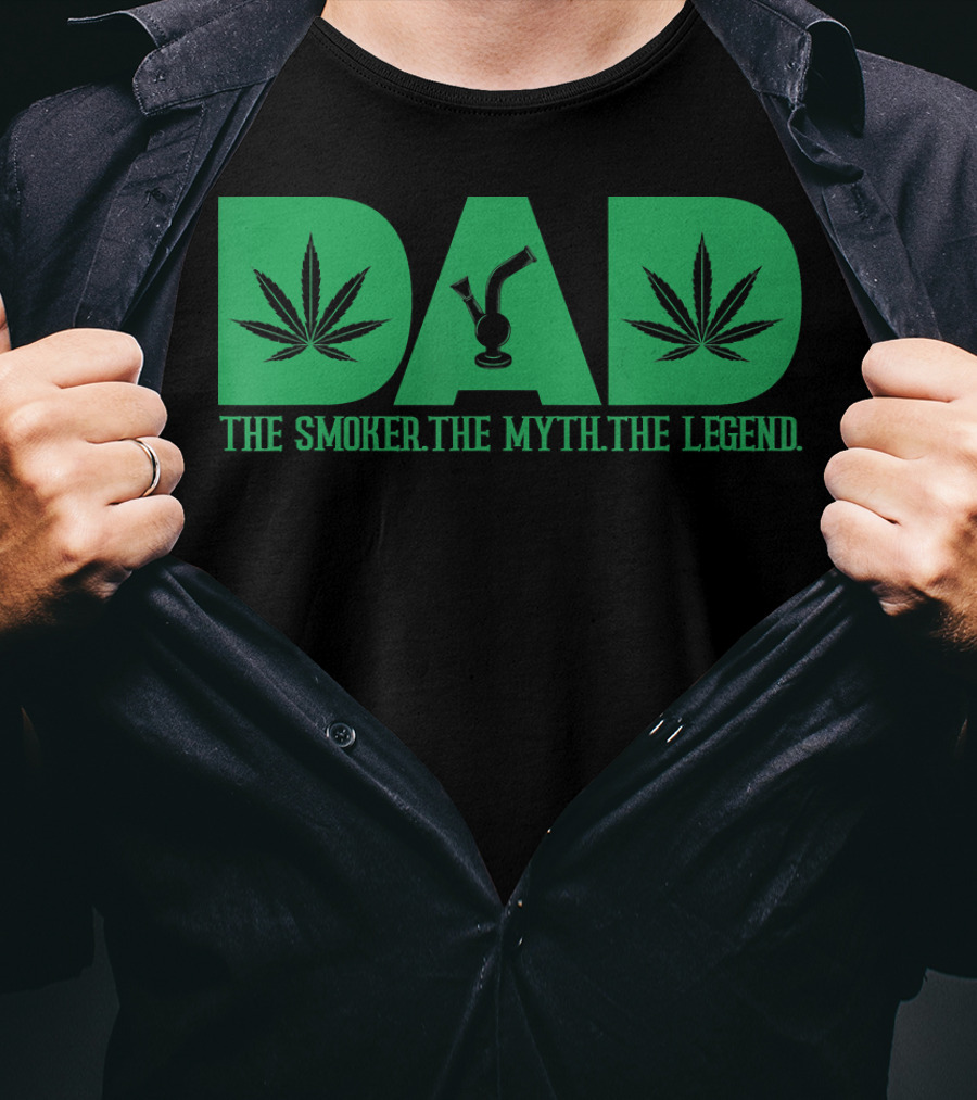 Dad Smoker Myth Legend Marijuana Leaf Bong T-Shirt