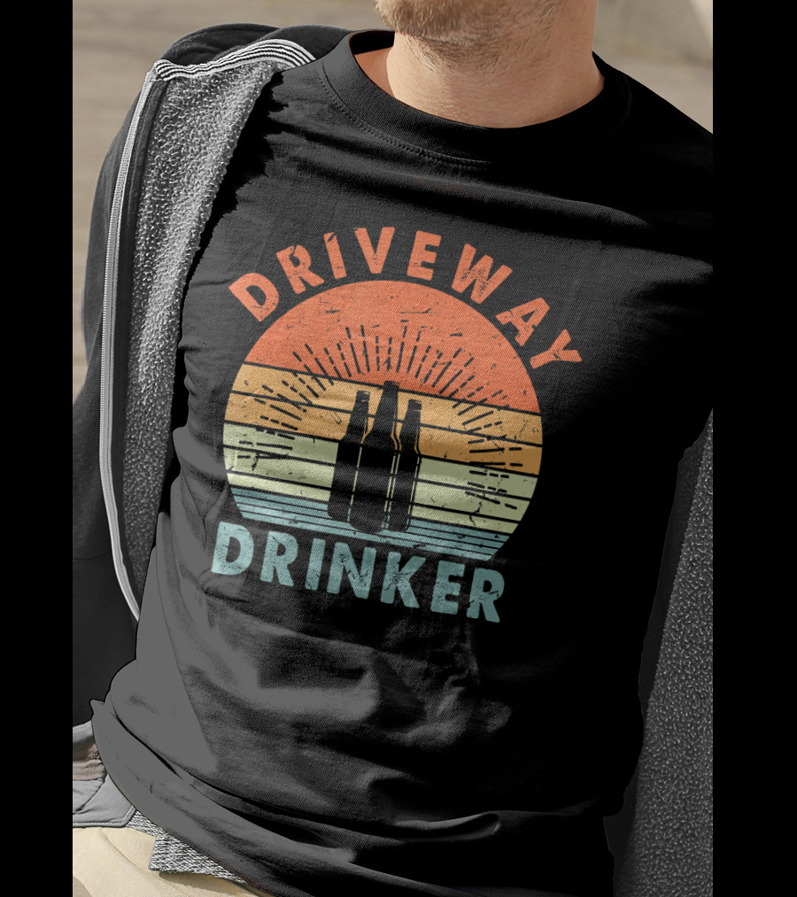 Driveway Drinker Retro Sunset Beer Lover Bottles T-Shirt