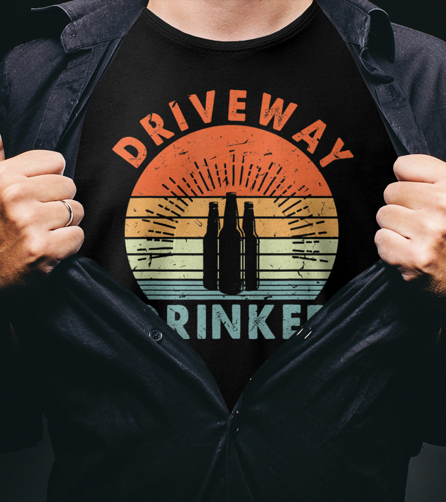 Driveway Drinker Retro Sunset Beer Lover Bottles T-Shirt