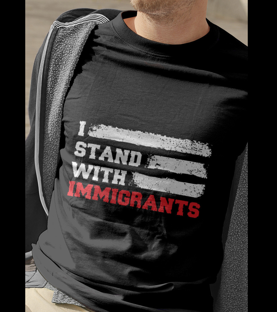 I Stand With Immigrants USA American Flag Stripes T-Shirt