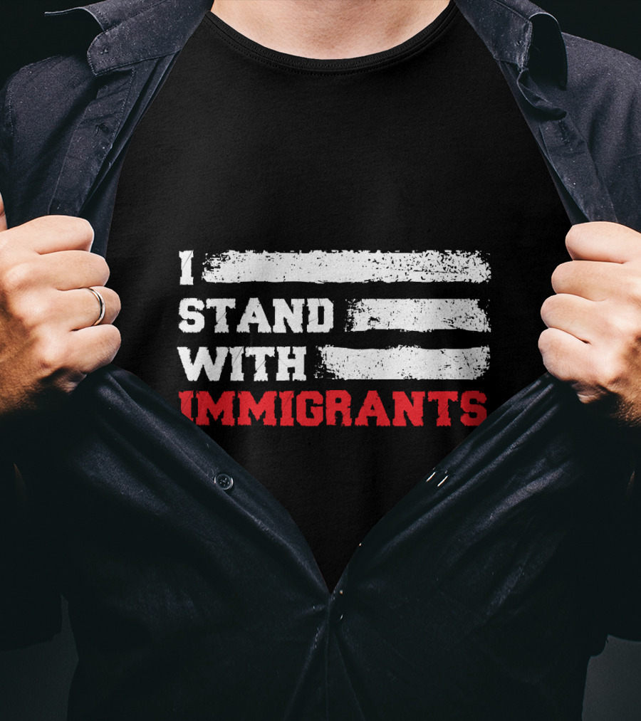I Stand With Immigrants USA American Flag Stripes T-Shirt
