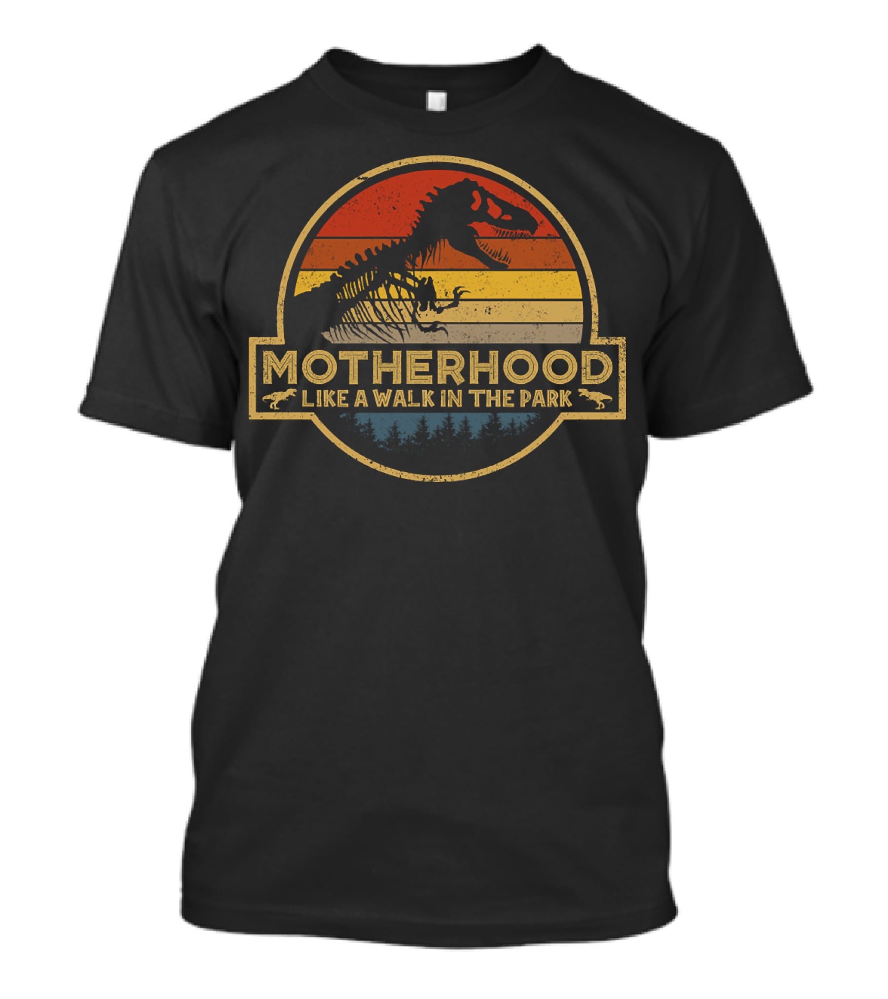 Motherhood Like A Walk In The Park Dinosaur Silhouette Retro T-Shirt