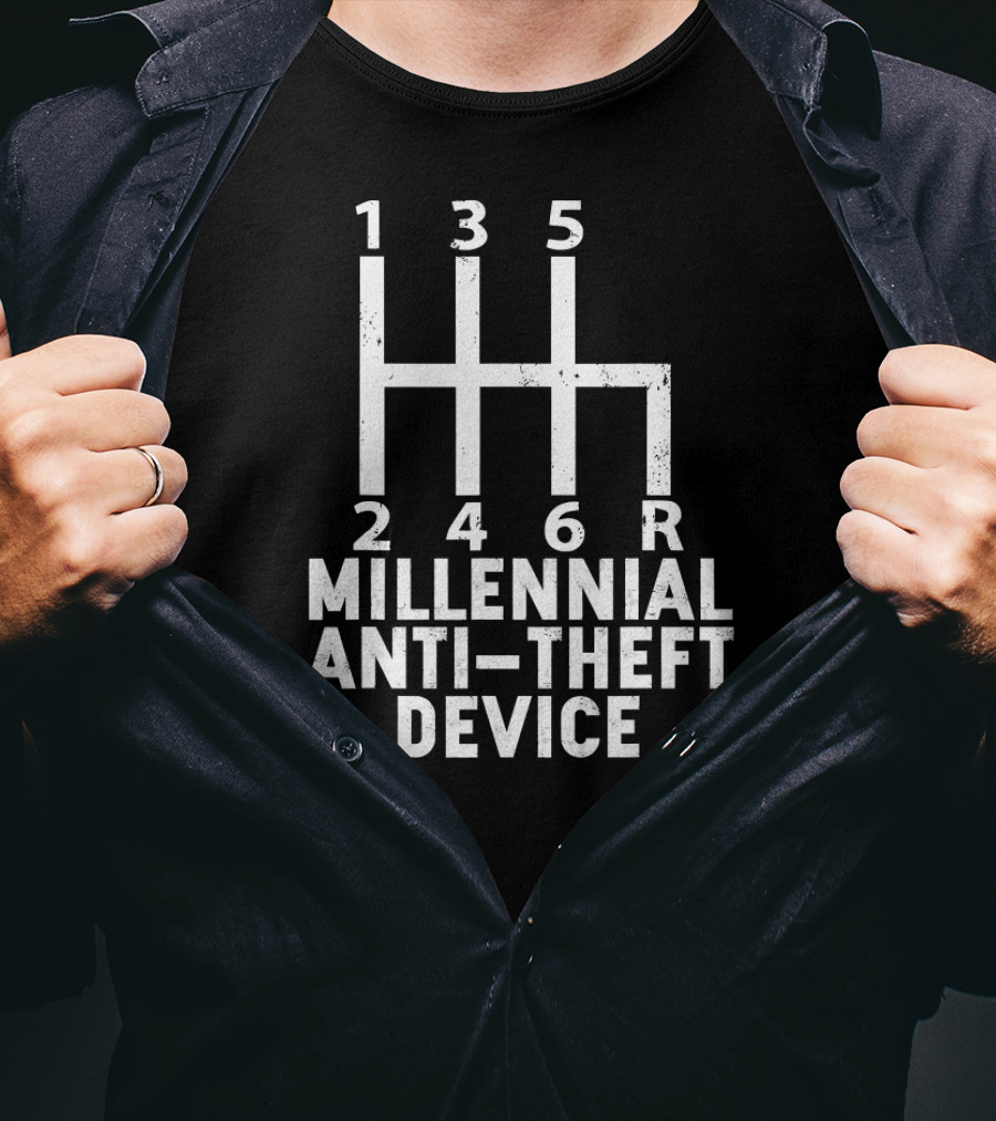 Millennial Anti-Theft Device Stick Shift Gear Diagram T-Shirt