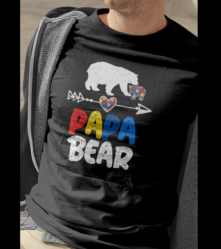 Papa Bear Autism Awareness Puzzle Arrow Heart T-Shirt