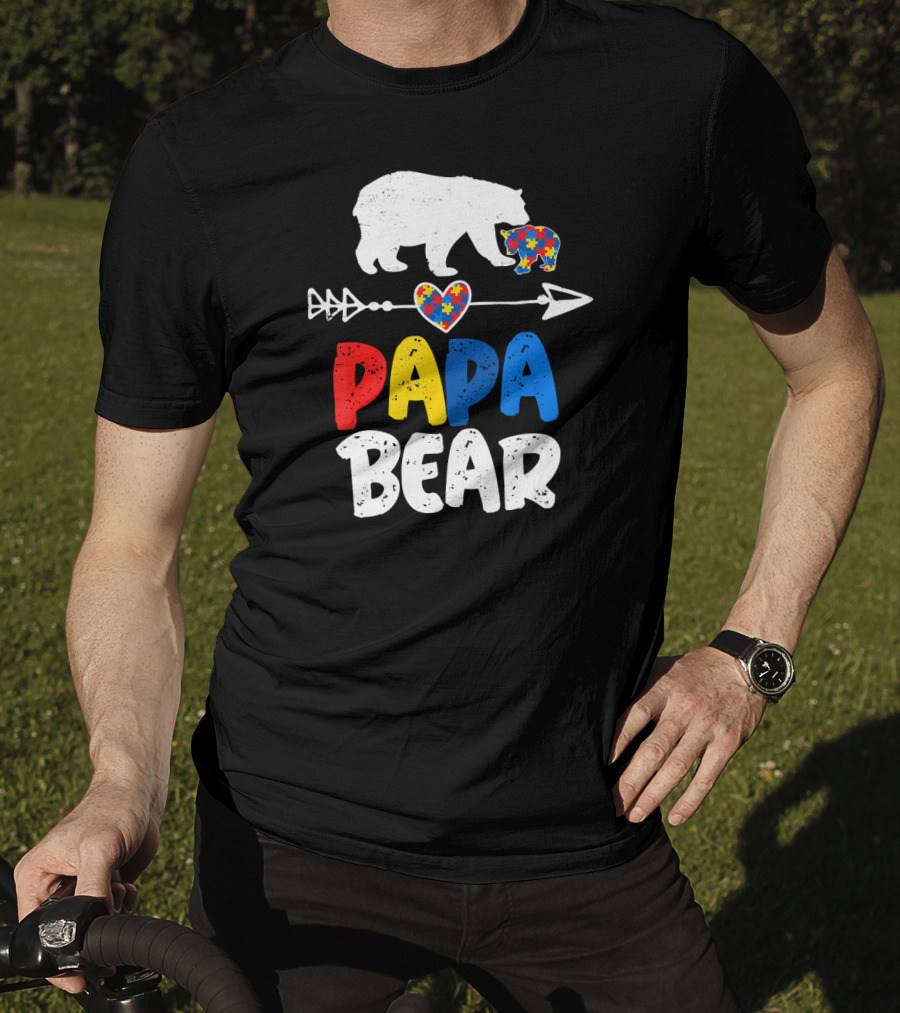 Papa Bear Autism Awareness Puzzle Arrow Heart T-Shirt