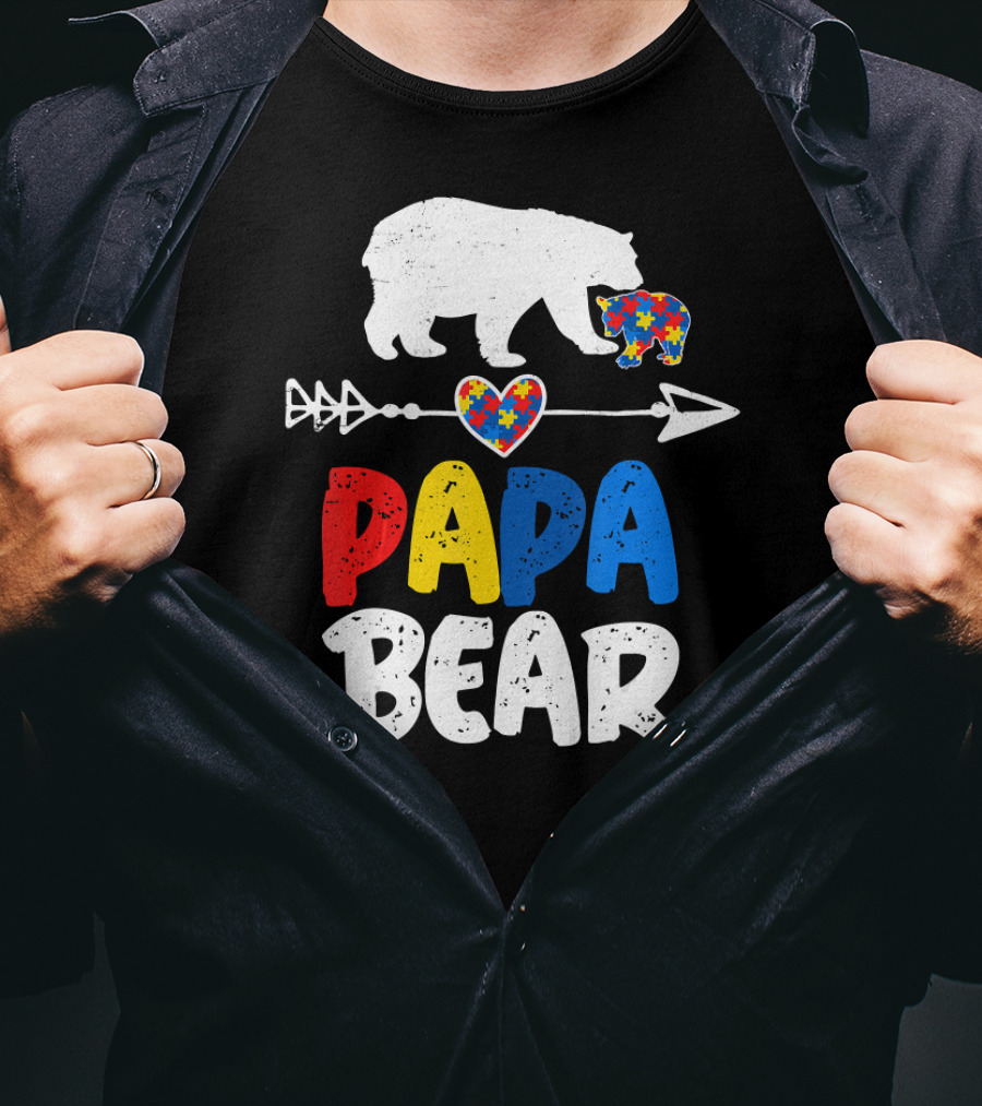 Papa Bear Autism Awareness Puzzle Arrow Heart T-Shirt
