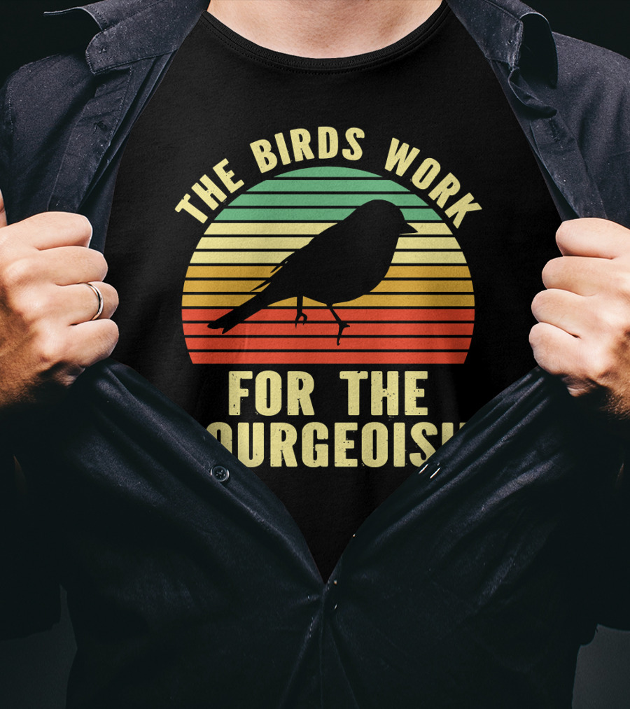 The Birds Work For The Bourgeoisie Retro Silhouette Bird Sunset Stripe T-Shirt