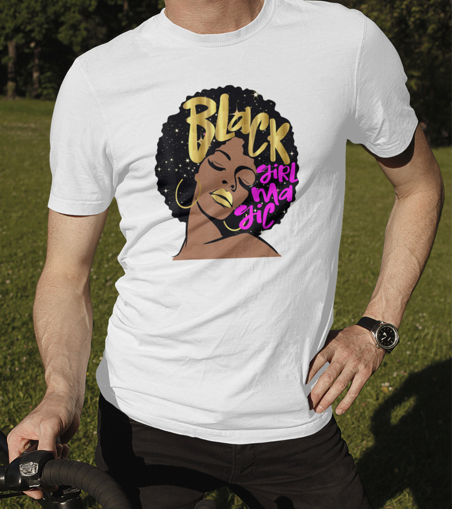 Black Girl Magic Gold Stars Afro Beauty T-Shirt