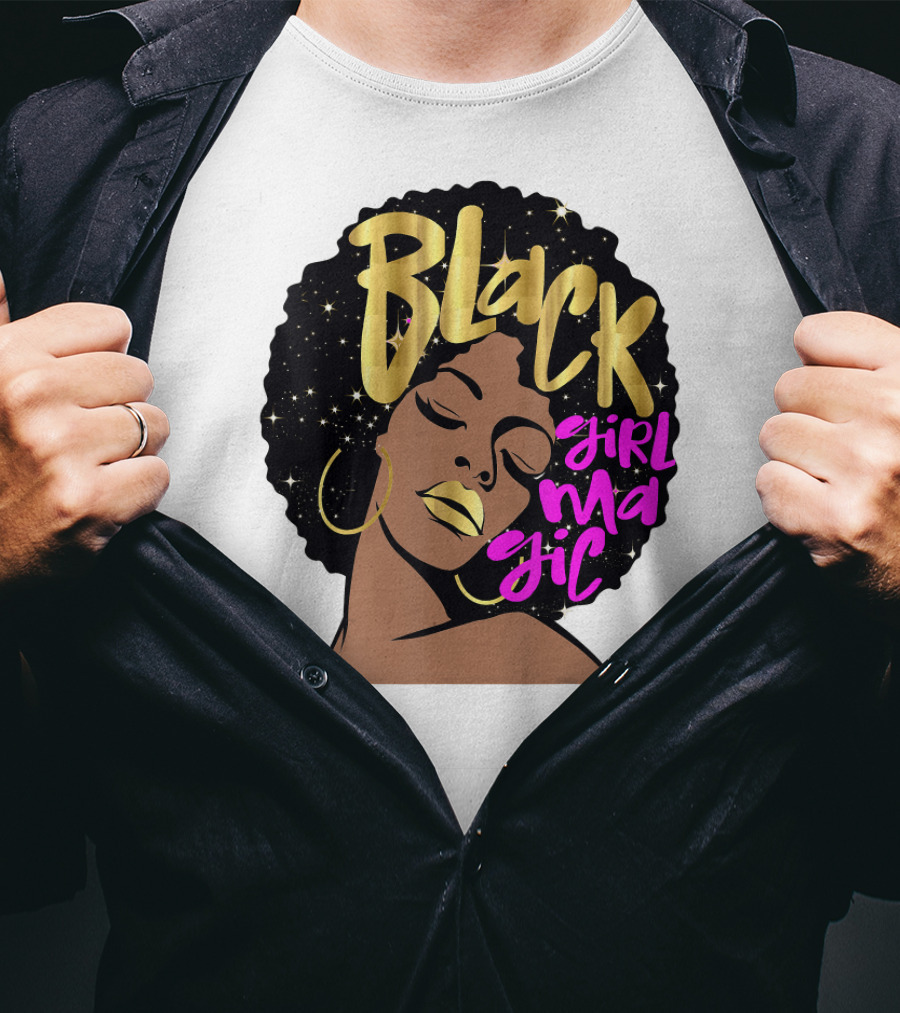 Black Girl Magic Gold Stars Afro Beauty T-Shirt