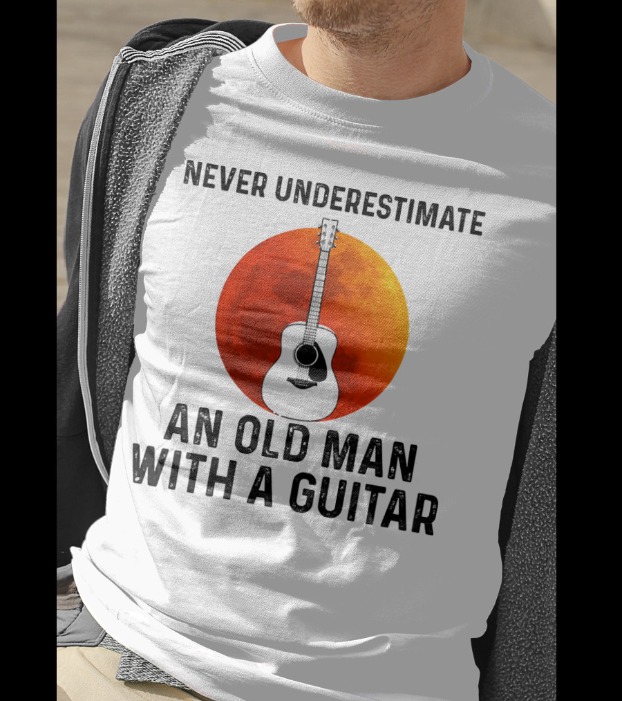 Never Underestimate An Old Man With A Guitar And Lunar Eclipse Background T-Shirt