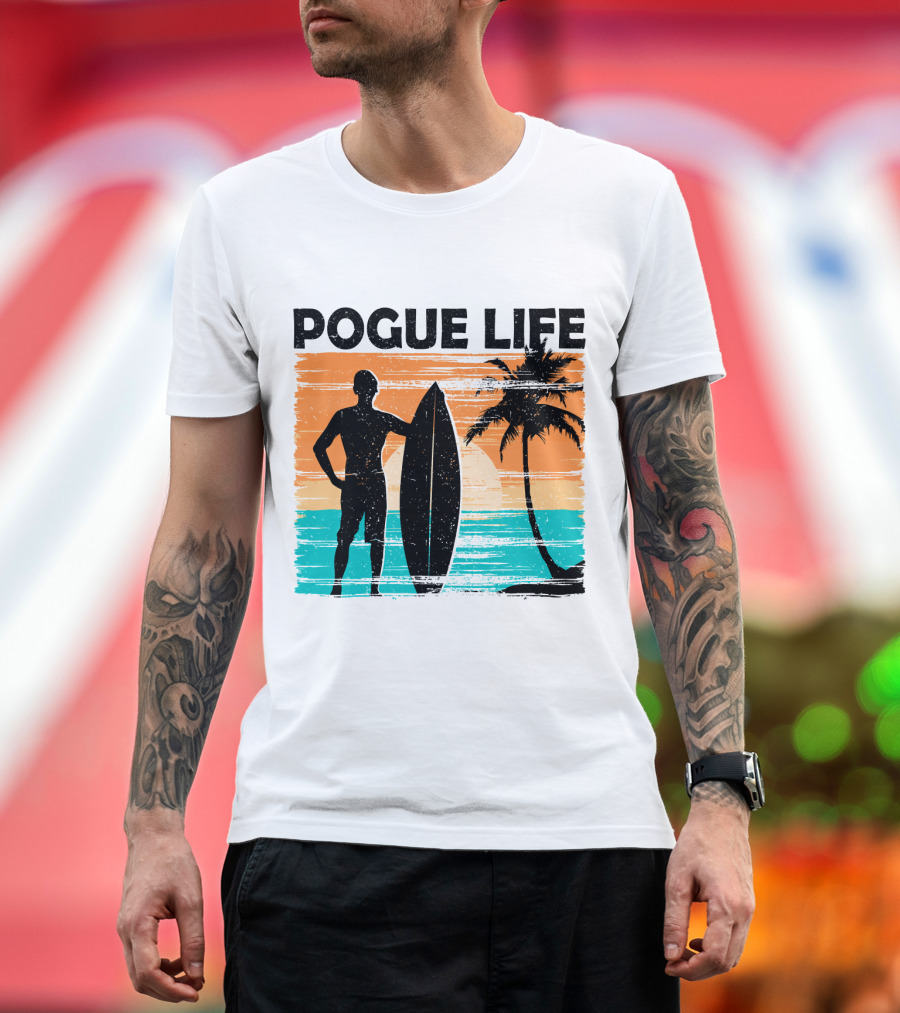 Pogue Life Outer Banks OBX Surf Silhouette Beach Sunset Palm Tree T-Shirt