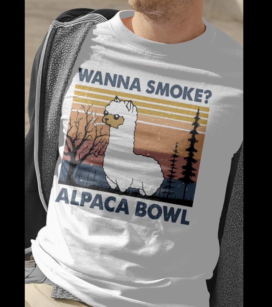 Wanna Smoke Alpaca Bowl Vintage Forest Sunset Alpaca T-Shirt