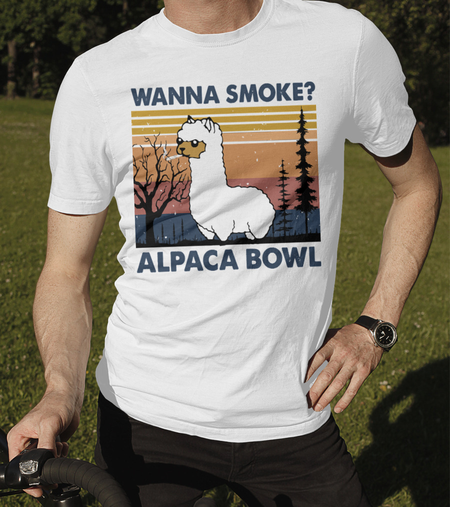 Wanna Smoke Alpaca Bowl Vintage Forest Sunset Alpaca T-Shirt