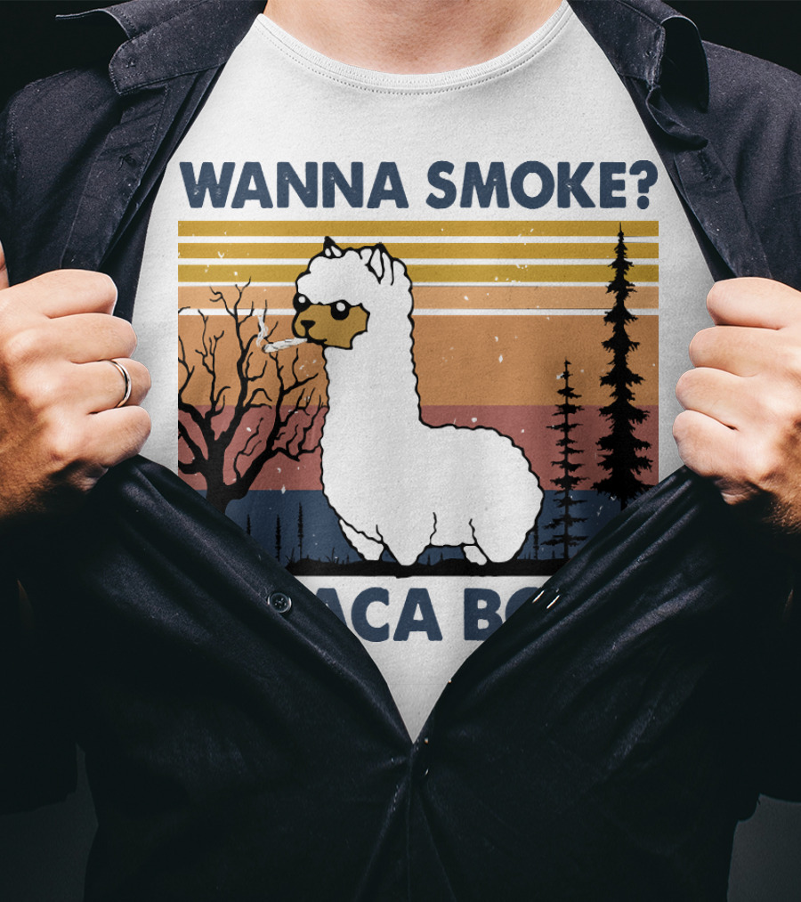 Wanna Smoke Alpaca Bowl Vintage Forest Sunset Alpaca T-Shirt