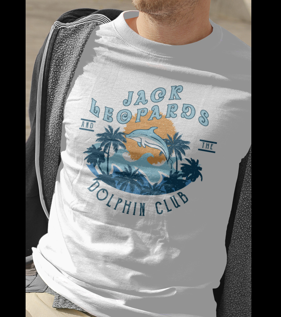 Jack Leopards And The Dolphin Club Ocean Wave With Palm Trees And Dolphin T-Shirt
