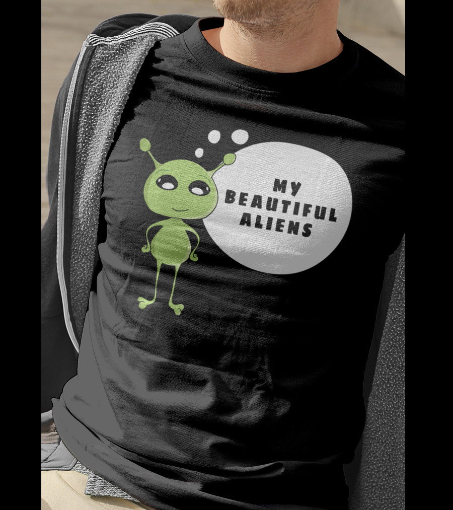 My Beautiful Aliens Ogfam Green Cartoon Character T-Shirt
