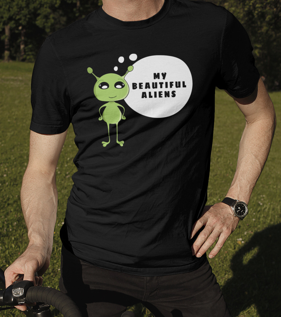 My Beautiful Aliens Ogfam Green Cartoon Character T-Shirt