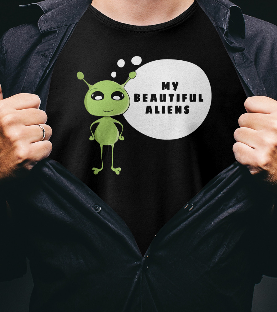My Beautiful Aliens Ogfam Green Cartoon Character T-Shirt