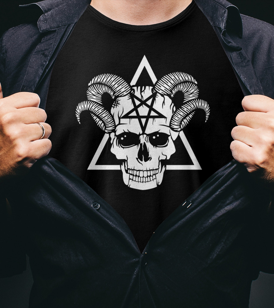 Gothic Skull Horns Baphomet Pentagram Demon T-Shirt