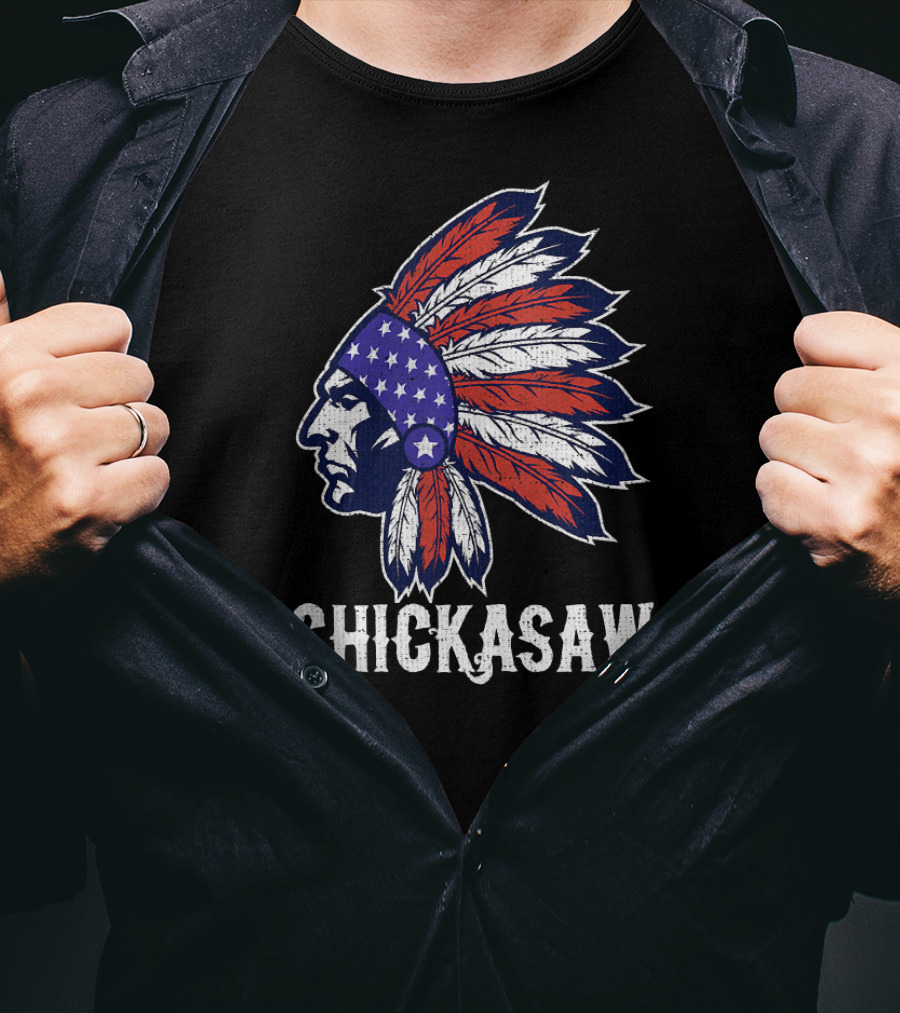 Chickasaw Native American Flag Headdress Pride T-Shirt