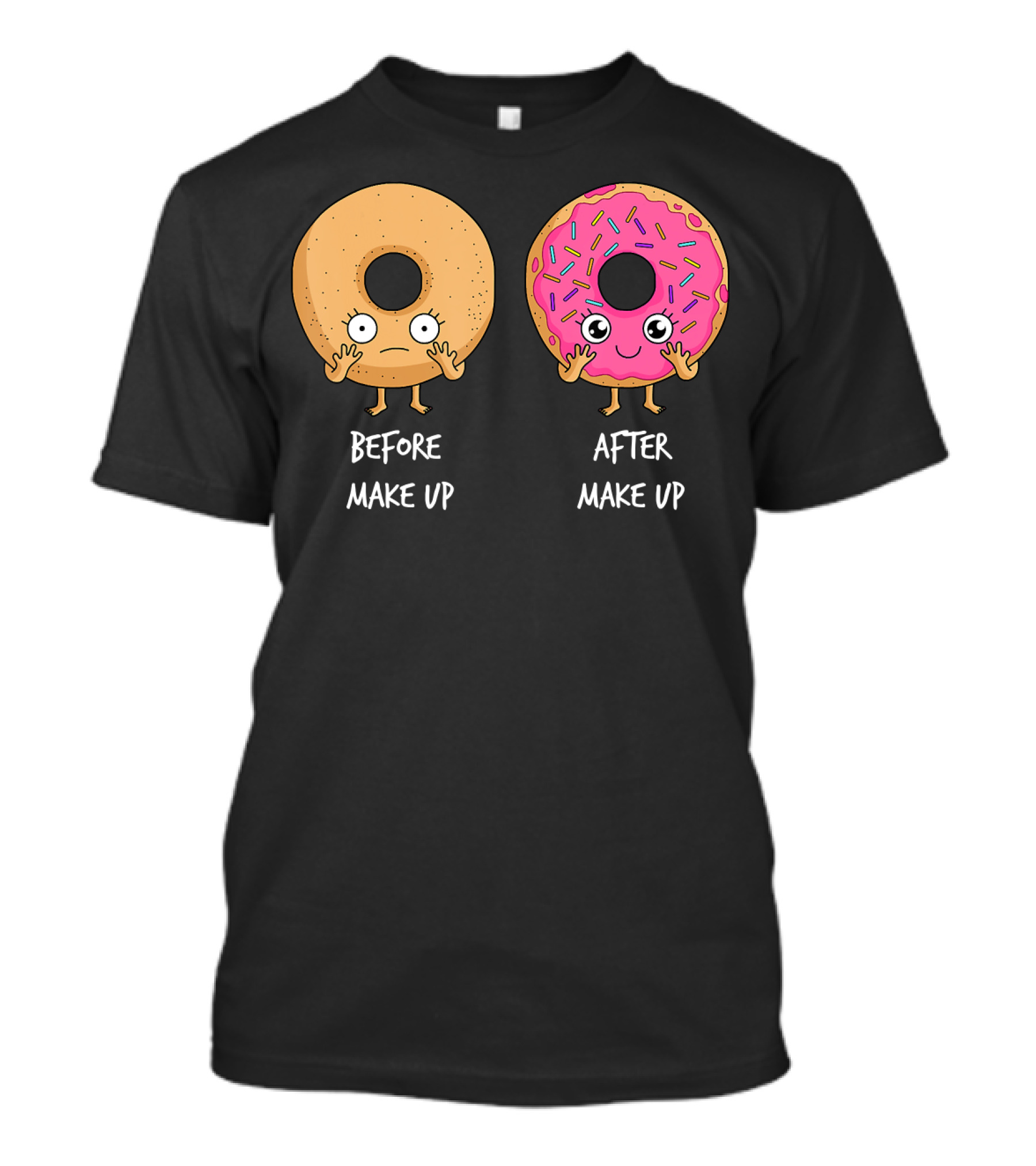 Donut Transformation Before After Makeup With Sprinkles T-Shirt