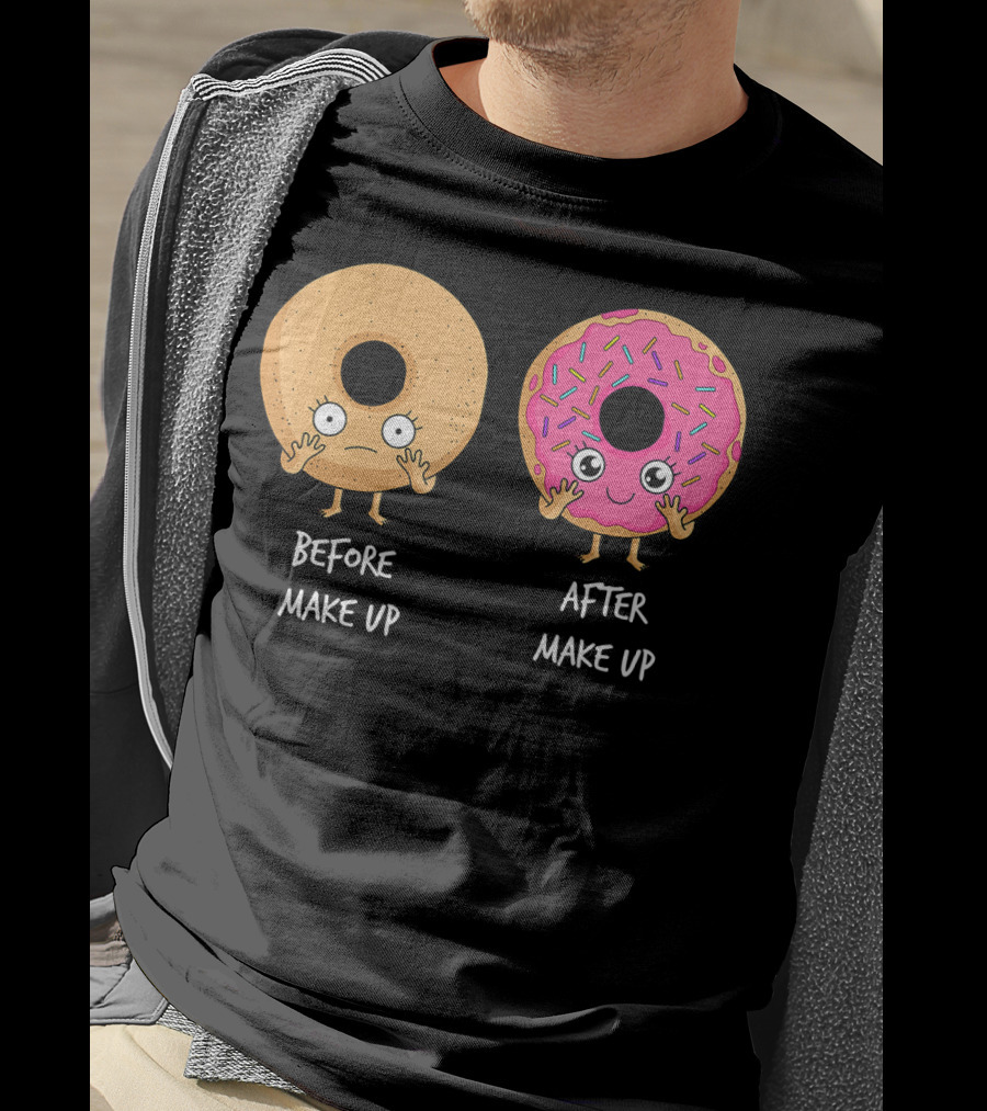 Donut Transformation Before After Makeup With Sprinkles T-Shirt