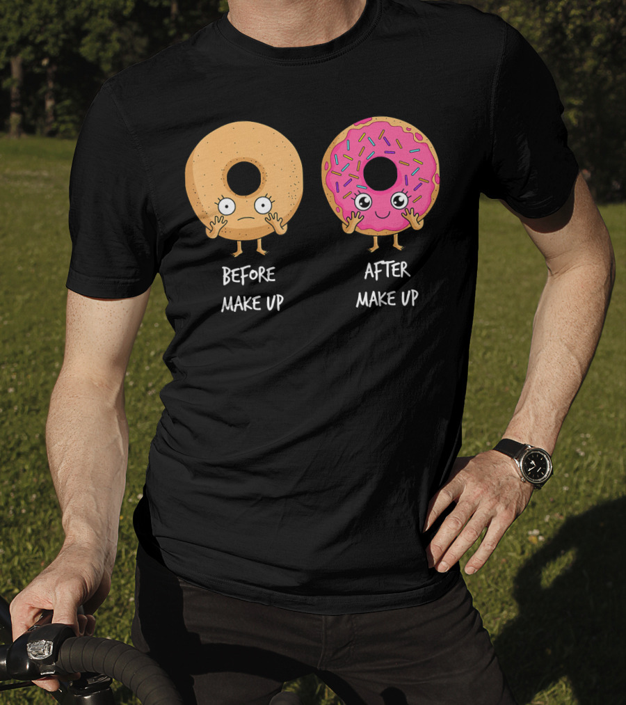 Donut Transformation Before After Makeup With Sprinkles T-Shirt
