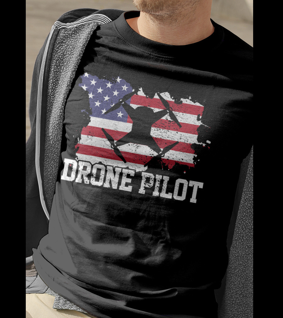 Drone Pilot American Flag USA T-Shirt