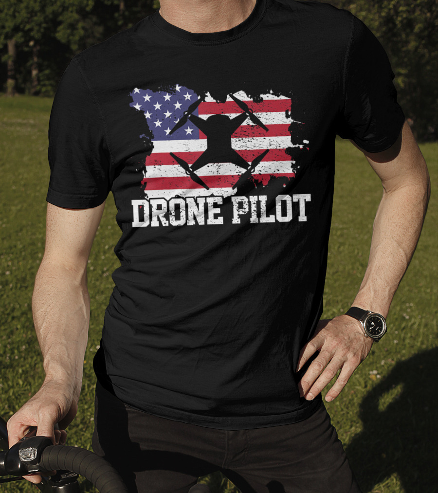 Drone Pilot American Flag USA T-Shirt