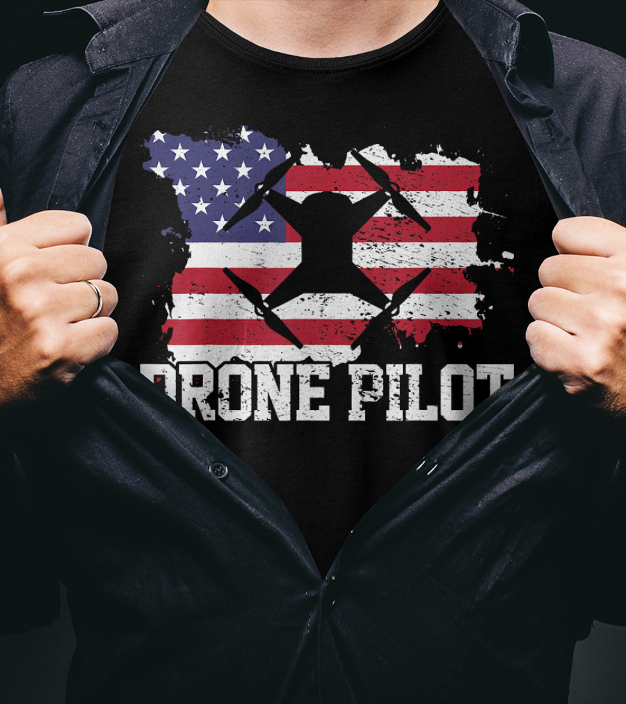 Drone Pilot American Flag USA T-Shirt