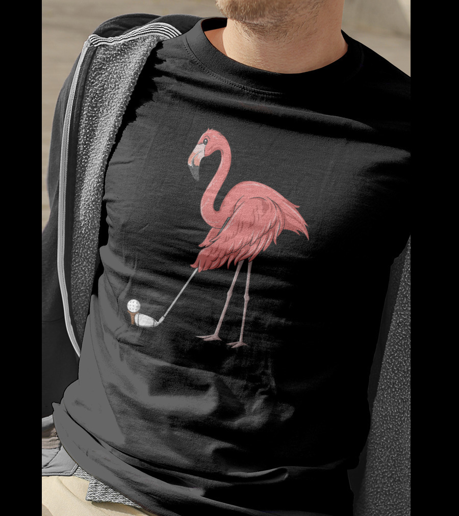 Flamingo Playing Golf Golfer With Club And Ball T-Shirt