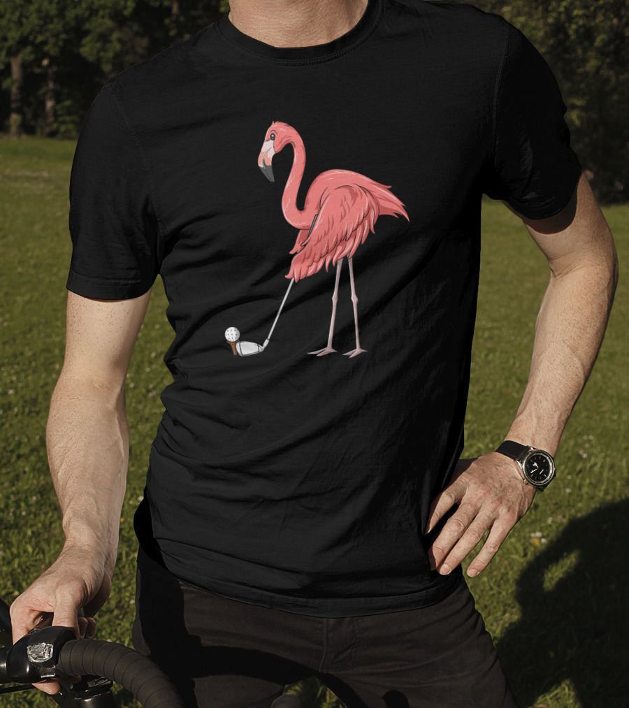 Flamingo Playing Golf Golfer With Club And Ball T-Shirt