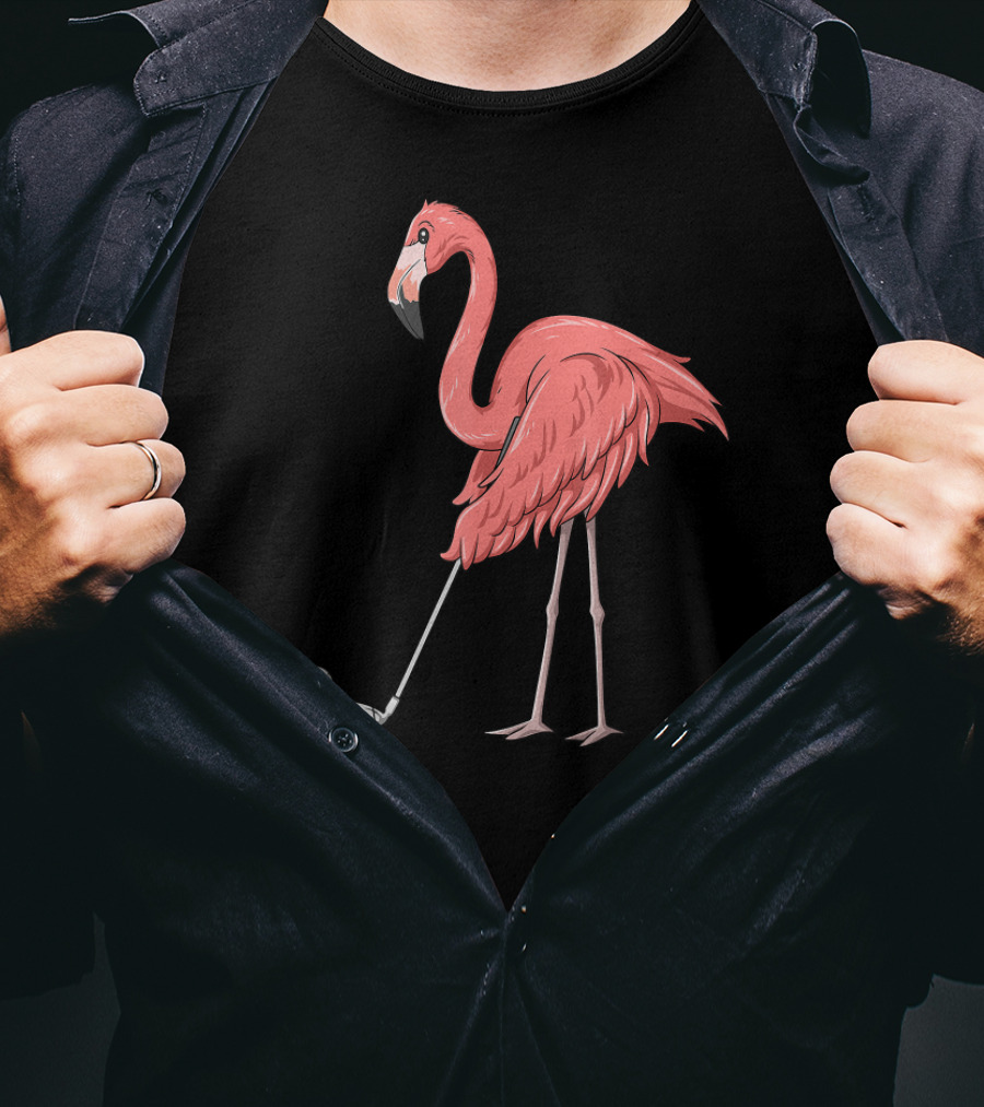 Flamingo Playing Golf Golfer With Club And Ball T-Shirt