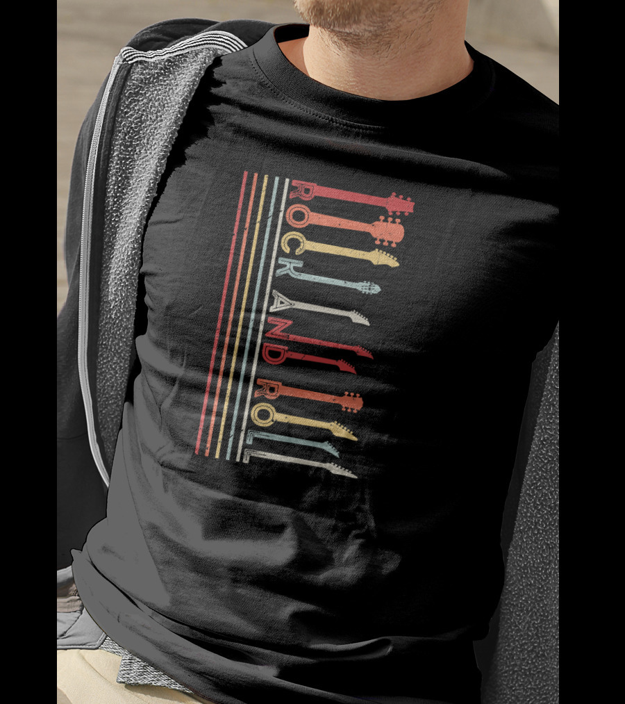 Rock And Roll Vintage Concert Band Guitar Stripes T-Shirt