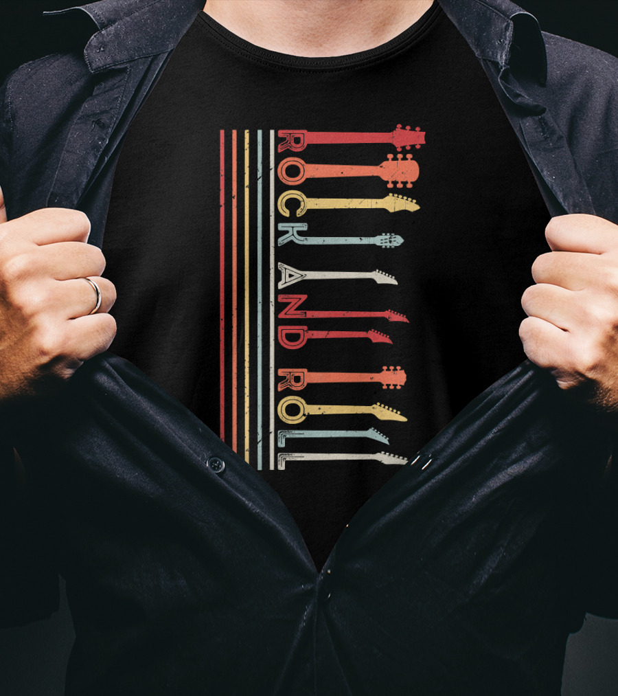 Rock And Roll Vintage Concert Band Guitar Stripes T-Shirt