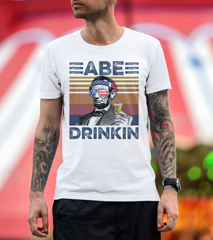 Abe Drinkin Abraham Lincoln Vintage USA Flag T-Shirt