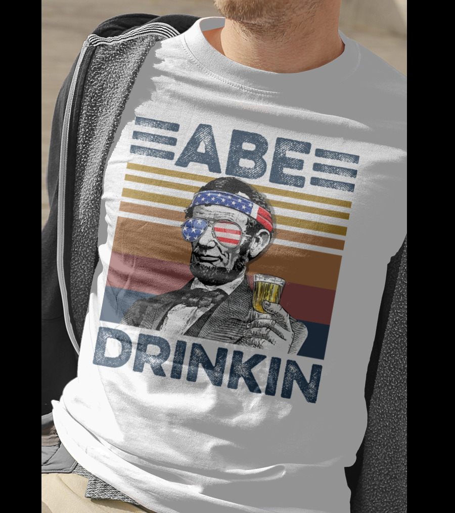 Abe Drinkin Abraham Lincoln Vintage USA Flag T-Shirt