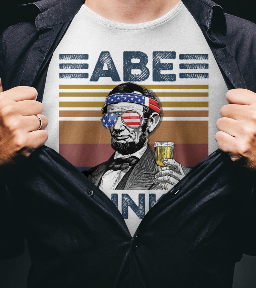 Abe Drinkin Abraham Lincoln Vintage USA Flag T-Shirt