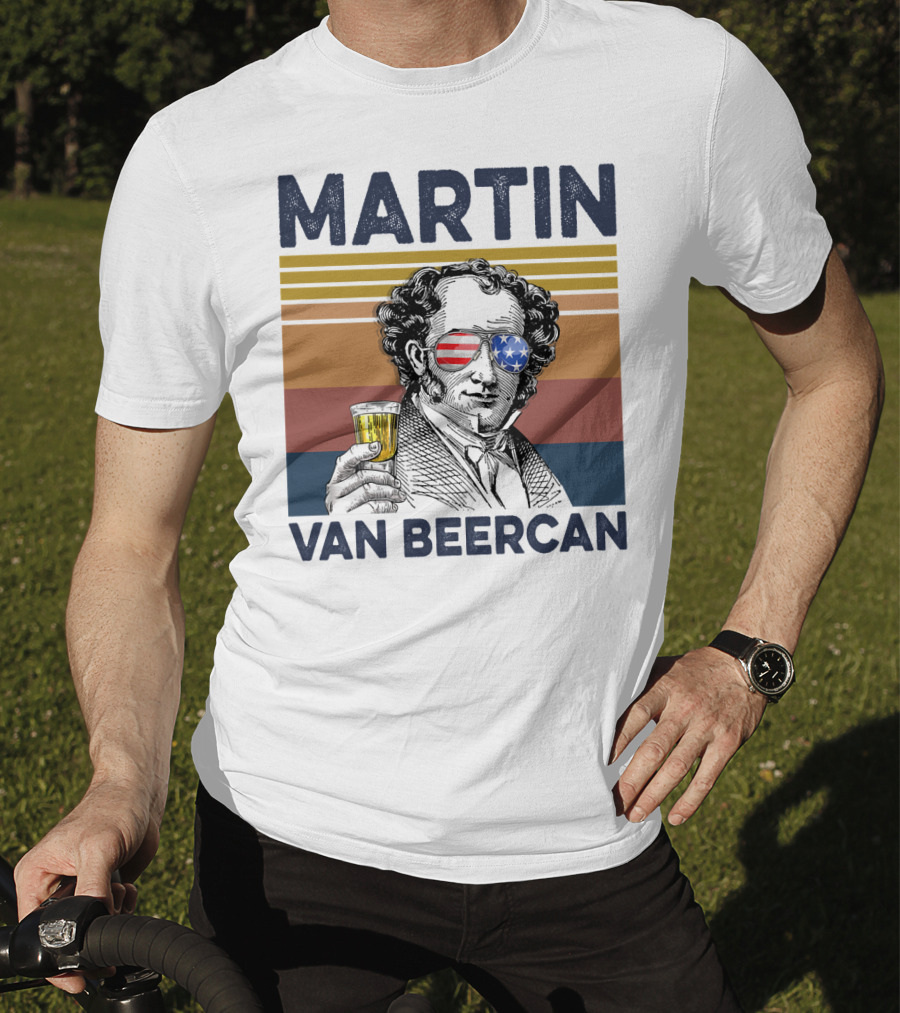 Martin Van Beercan American Flag Vintage Drink USA T-Shirt