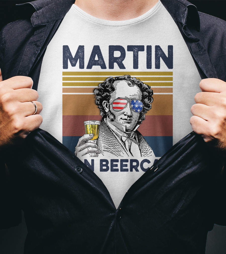Martin Van Beercan American Flag Vintage Drink USA T-Shirt