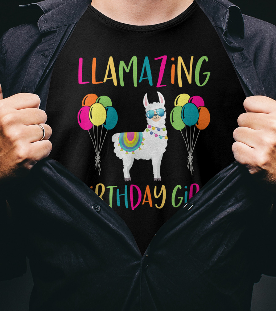 Llamazing Birthday Girl Llama Party With Balloons T-Shirt