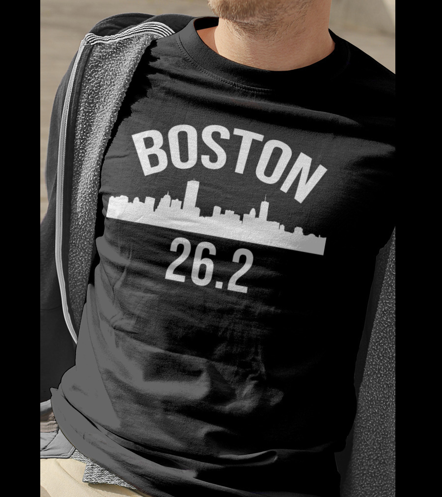 Boston 26.2 Miles Marathon Runner Skyline T-Shirt