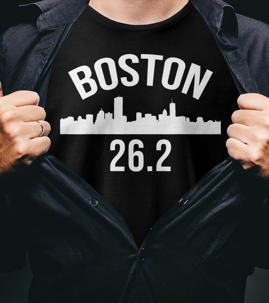 Boston 26.2 Miles Marathon Runner Skyline T-Shirt