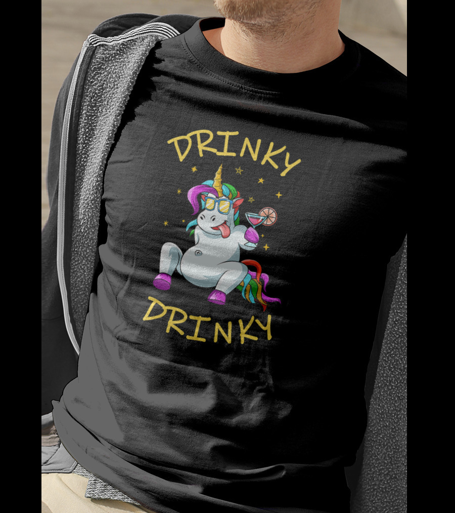 Drinky Drinky Drinking Unicorn With Cocktail And Sunglasses T-Shirt