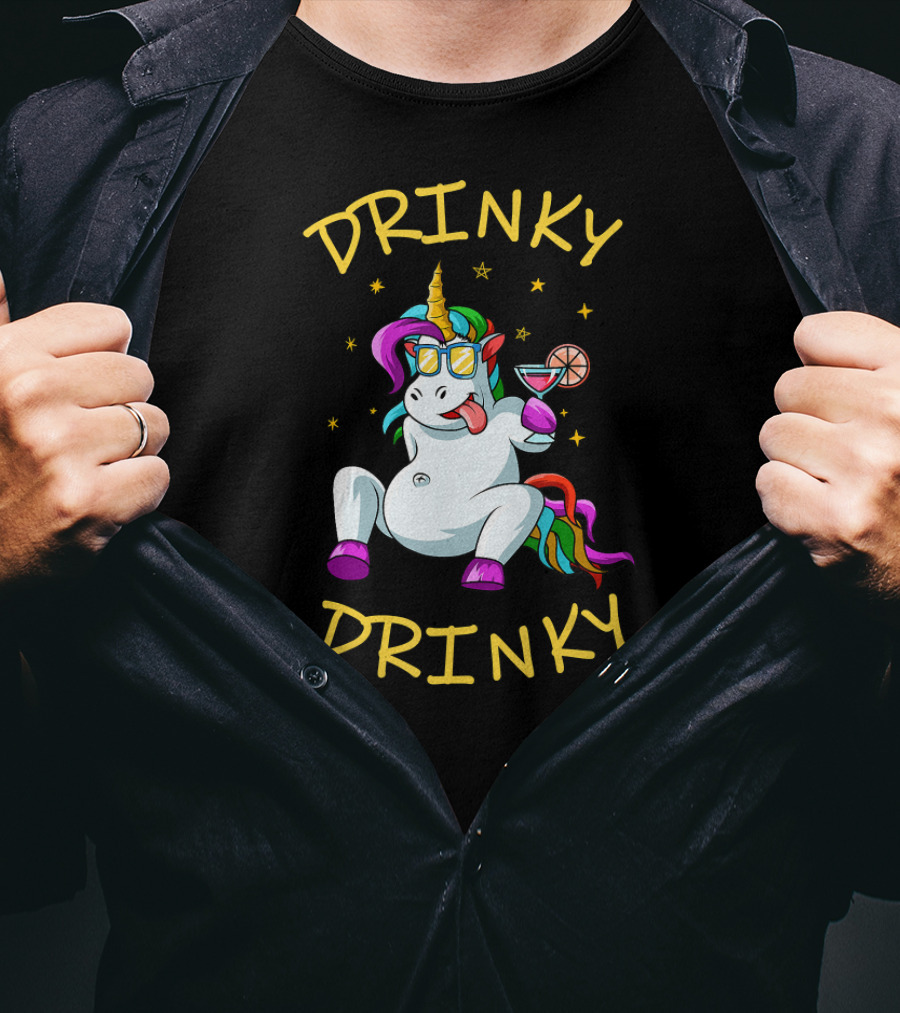 Drinky Drinky Drinking Unicorn With Cocktail And Sunglasses T-Shirt