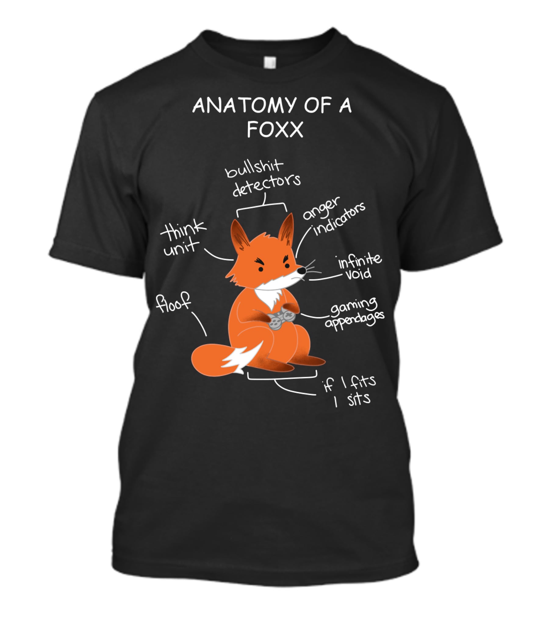 Anatomy Of A Foxx Bullshit Detectors Anger Indicators Infinite Void Gaming Appendages Think Unit Floof If I Fits I Sits T-Shirt