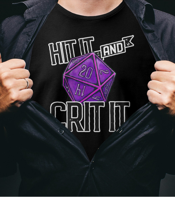 Hit It And Crit It Regal Purple D20 20-Sided Dice DnD T-Shirt