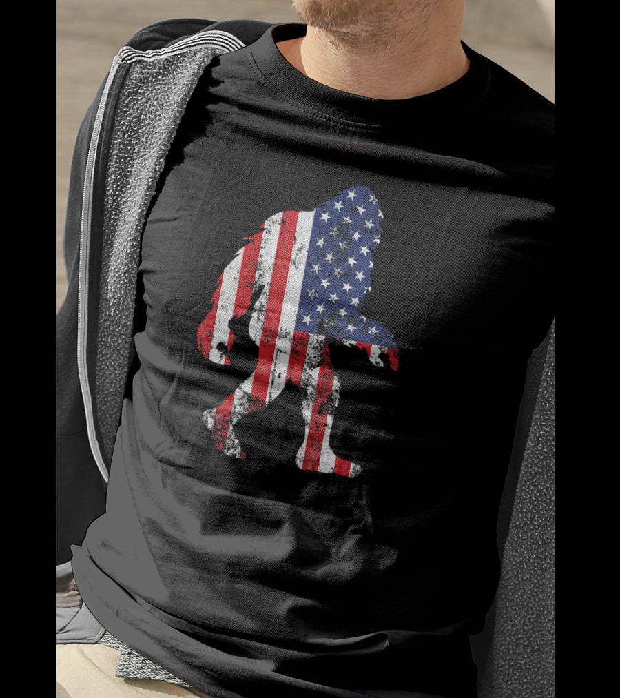 Patriotic Bigfoot Silhouette With American Flag Colors T-Shirt